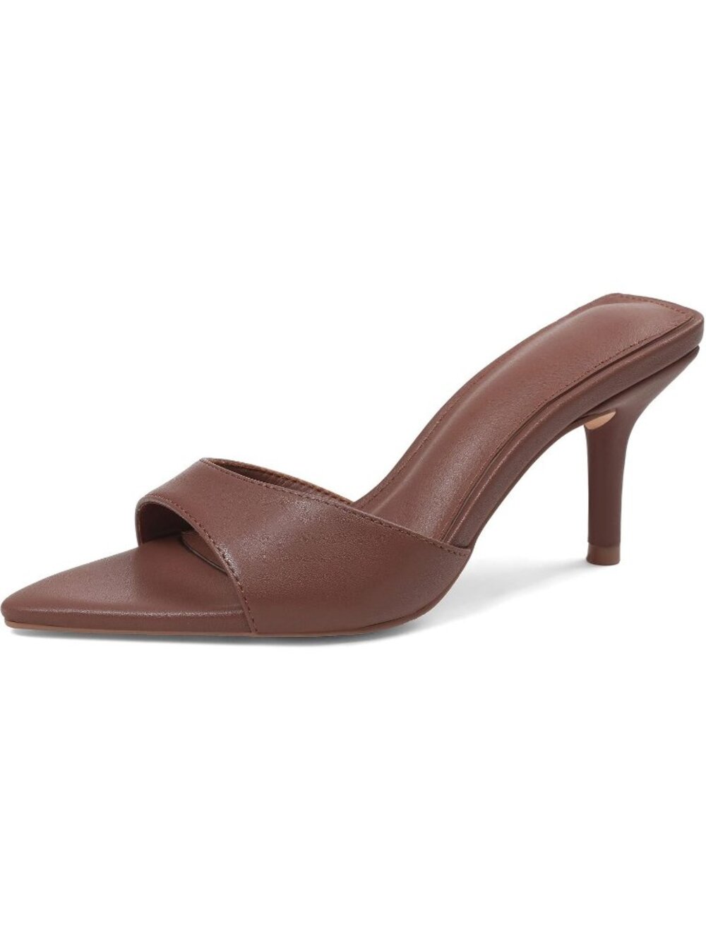 Women's Pu-Brown Mules Kitten Heels Pointed Open Peep Toe High Heels Backless